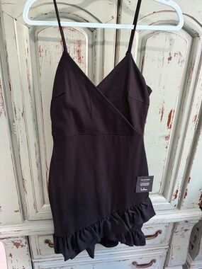 Lulu's Black Spaghetti Strap Ruffle-Hem Mini Dress